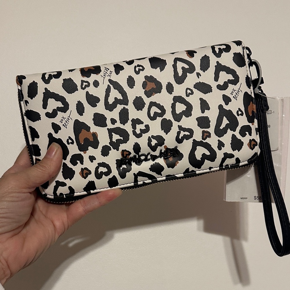New Betsey Johnson Black and Brown Leopard Wristlet